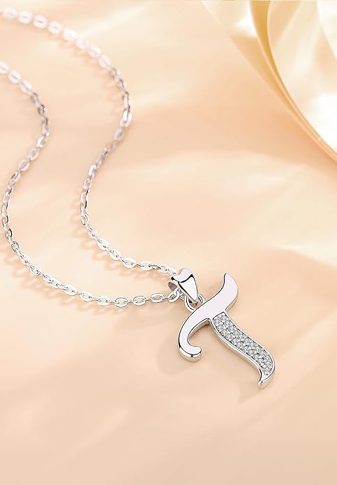 AEONSLOVE 925 Sterling Silver Initial Necklaces for Women, 26 Letters Pendants Necklace Gift for Mother, Daughter, Wife, 18 Inch Chain