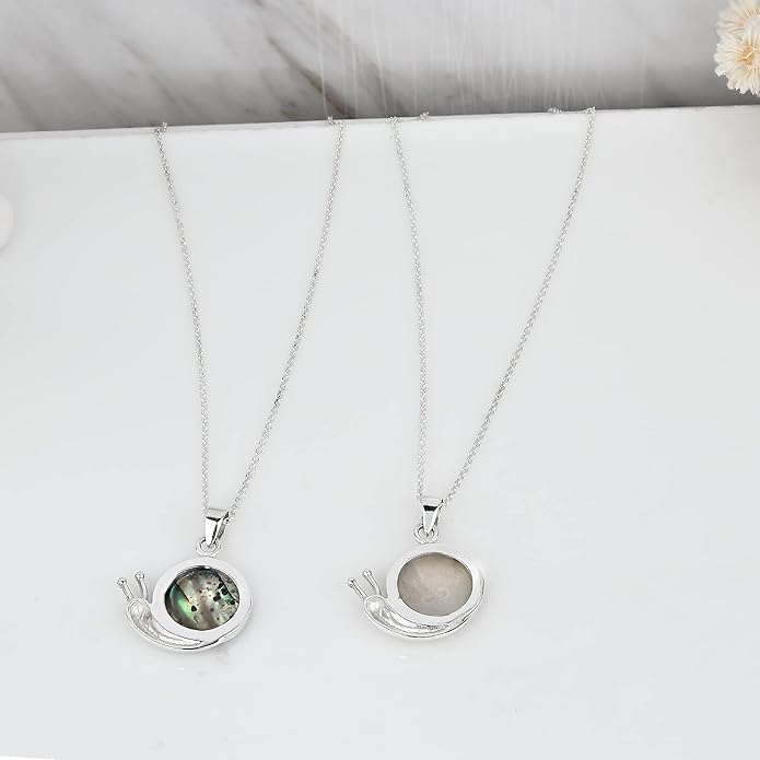 AeraVida Adorable Little Snail on Mother of Pearl Sterling Silver Animal Pendant Necklace | Adorable Snail Pendant Necklace for Women | Animal Inspired Accessory for Anniversary Jewelry Gift