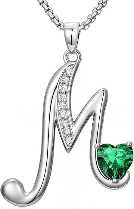 Valentines Day Gifts for Women Alphabet A to Z Initial Birthstone Pendant Necklaces for Women - 18k White Gold Plated Personalized Name Jewelry Valentine Mothers Day Birthday Gifts for Women Her Girlfriend