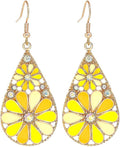 Colorful Green Teardrop Earrings for Women - Bohemian Style Enamel Dangle Earrings Lightweight Fashion Jewelry for Daily/Wedding/Party