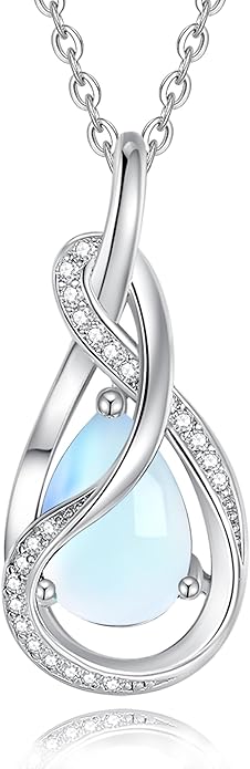FANCIME TimelessTie Birthstone Necklace for Women White Gold Plated Sterling Silver Ribbon Design Jewelry Knot Pendant Fine Jewelry Gemstone Birthday Graduation Anniversary Valentines Day Gifts for Women Wife Mother Her