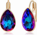 Teardrop Austrian Crystal Leverback Drop Earrings for Women 14K Rose Gold Plated Hypoallergenic Jewelry
