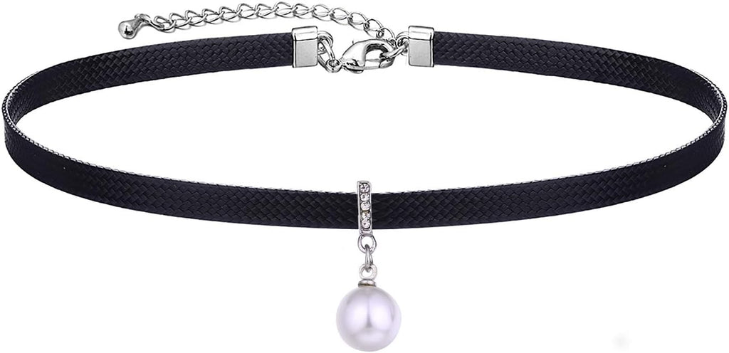 Yonhon Black Choker Necklace for Women,Gold/Siver Tone Choker Necklace with Elegant Pendantant