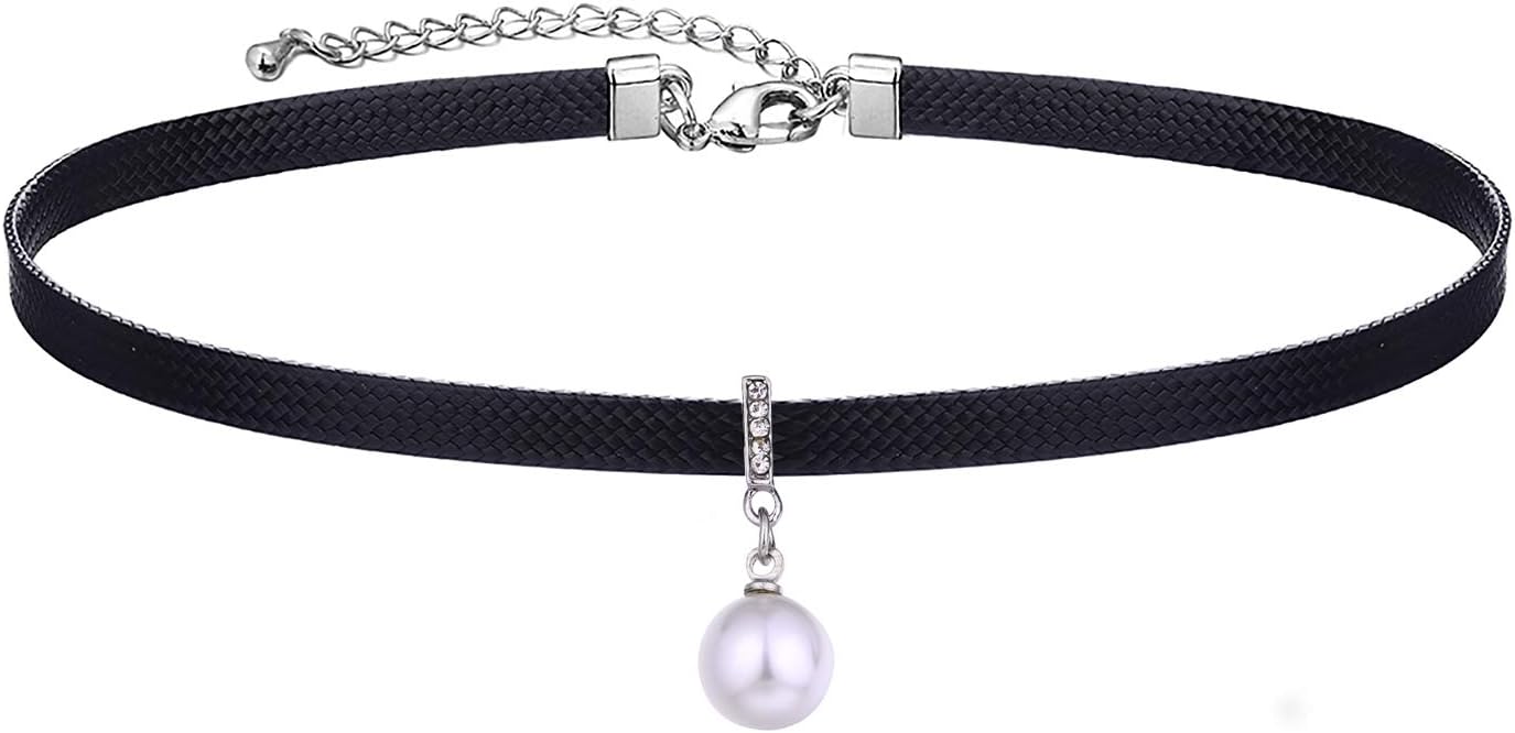 Yonhon Black Choker Necklace for Women,Gold/Siver Tone Choker Necklace with Elegant Pendantant