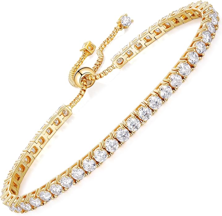 2mm/3mm Moissanite Adjustable Tennis Bracelet for Women, Authentic Solid 925 Sterling Silver, 5.5-7.5inch (14-19cm) with 2cm Extender Chain, Birthday Valentines Wedding Anniversary Ideal Gift for Her