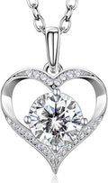 NORBU Moissanite Necklace for Women, 1 CT D Color VVS1 Clarity Round Cut, 925 Sterling Silver Heart Necklace with 18K White Gold Plated, Jewelry Gift for Wedding Anniversary Birthday Christmas Valentine's Day