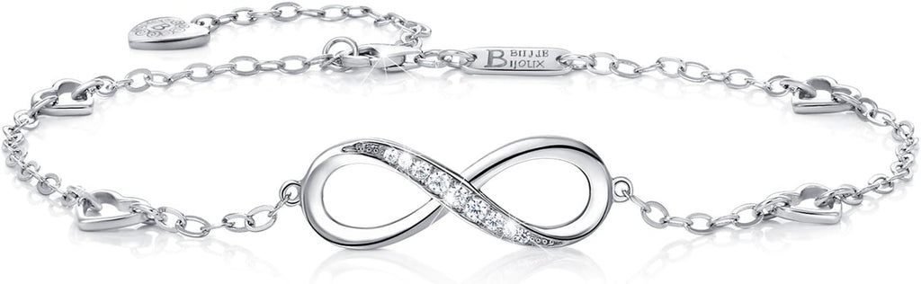 Billie Bijoux Womens 925 Sterling Silver Infinity Anklet Bracelet Endless Love Symbol Charm Adjustable Large Bracelet Gifts for Women