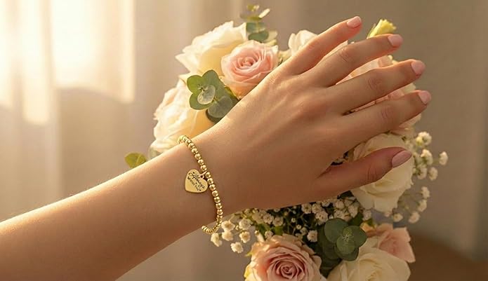 Beaded Gold Bracelet for Women Stretch Handmade Ball Charm Gifts for Women Dainty Don't Let The Hard Days Win Jewelry Charm Gifts for Her