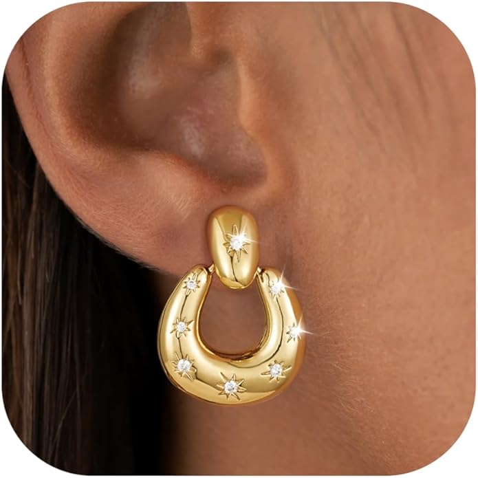Clip on Earrings for Women Hypoallergenic Statement Retro Clip Earrings 14K Gold/Silver Plated Hoop Dangle Earrings 5A Cubic Zirconia Round Multiple Styles for Women Fashion Trendy Jewelry Gifts