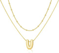 Initial 14K Gold Plated Necklaces for Women, Layered Bubble Letter A-Z Necklace Pendant Choker Necklaces for Women Trendy Monogram Name Necklace Personalized Jewelry for Women