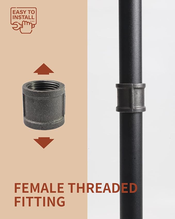Black Cast Iron 3/4" Pipe Fitting Coupling, DIY Pipe Decor and Furniture - Image 4