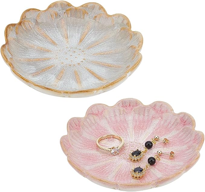 NBEADS 2 Pcs Ceramic Jewelry Tray, Lotus Flower Ring Dish Holder Porcelain by NBEADS