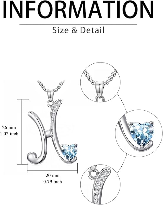 Valentines Day Gifts for Women Alphabet A to Z Initial Birthstone Pendant Necklaces for Women - 18k White Gold Plated Personalized Name Jewelry Valentine Mothers Day Birthday Gifts for Women Her Girlfriend