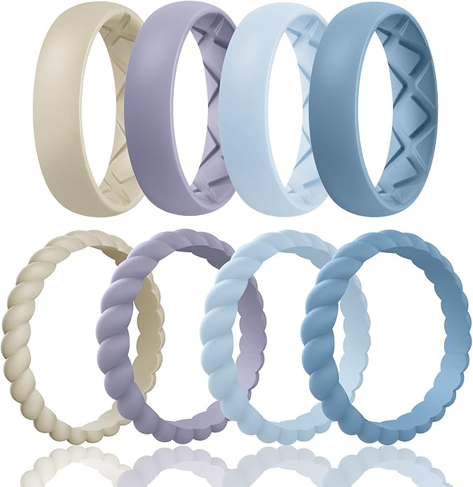Egnaro Women's Bridal Rings Sets, Inner Arc Ergonomic Breathable Design Silicone Rubber Wedding Bands