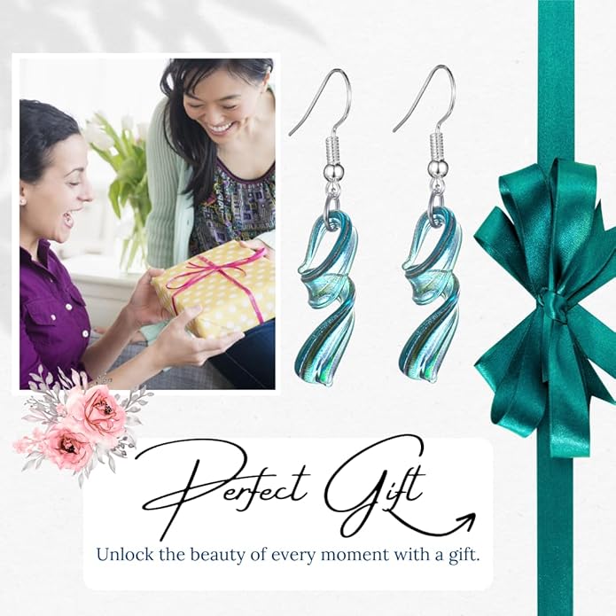 Handmade Murano Inspired Gorgeous Artist Made Twist Blue Glass Earrings Handcrafted Blown Hypoallergenic Artisan Lampwork Italian Style Jewelry Aqua