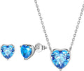 Aurora Tears Hearts Necklace Earrings Jewelry Sets - Women 925 Sterling Silver Birthstone Pendants Earrings Set Crystal Wedding Birthday Jewelry