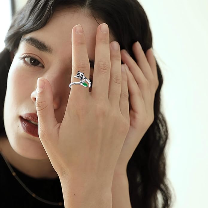 POPLYKE Frog/Wolf/Dragonfly/Hummingbird/Fox/Elephant/Panda/Red Panda/Angel Wings Rings for Women Men 925 Sterling Silver Anxiety Rings Open Rings Jewelry