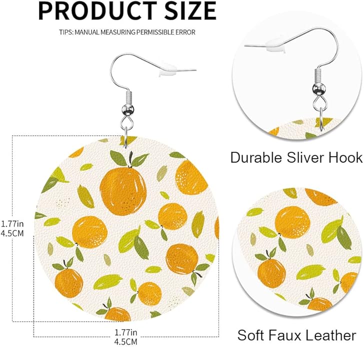 Swono Dinosaurs Round Faux Leather Earrings for Women Adorable Funny Cartoon Dragon Animal Tree Funny Lightweight Double-Side Printed Drop Dangle Earring for Birthday Party Gift