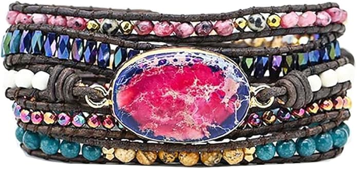 ZOSOJONA Women Wrap Bracelets Boho Natural Stone Jasper Turquoises Strand Bracelet Jewelry Collection