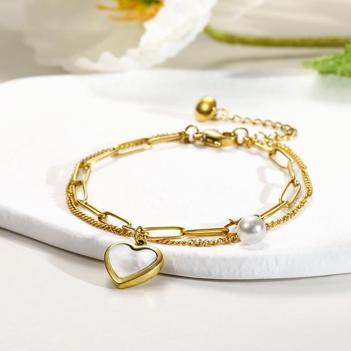 Emibele Heart Charm Bracelet for Women, Bible Verse Bracelet Stainless Steel 18K Gold Plated Bracelet Love Pendant Link Chain OT Clasp, Birthday Christmas Jewelry Gift for Mother Her
