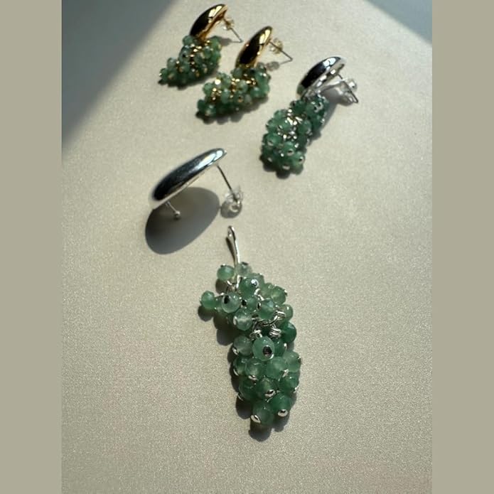 DISTANT DRUMS Simple Natural Green Aventurine Stone Jewelry Set for Women,Hoop Earrings,Bracelet,Necklace,18K Gold-plated Spiritual Gift,Fortunate Stone Jewelry,Choker