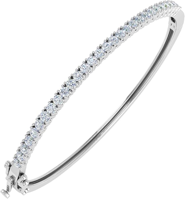 1.5 Carat Round Cut Prong Set Natural Diamond Womens Bangle Bracelet in 14K Gold (SI1-SI2 Clarity)