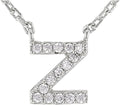 JTV Sterling Silver Initial Necklace for Women, 0.13 CTW White Cubic Zirconia Letter Pendant, Rhodium-Plated, Personalized Monogram Jewelry, Gift Box Included, 18”