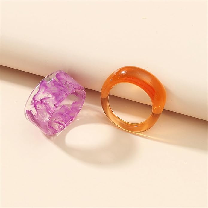Multicolor Resin Chunky Rings for Women,Acrylic Plastic Rin Knuckle Finger Cute Trendy Aesthetic Y2k Statement Ring Vintage Simple Geometric Rings Jewelry
