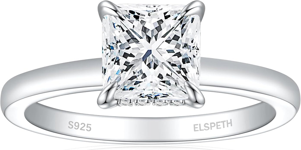 Elspeth 925 Sterling Silver Engagement Ring for Women Oval/Radiant/Pear/Princess/RoundCut Cubic Zirconia Promise Ring Size 4-10