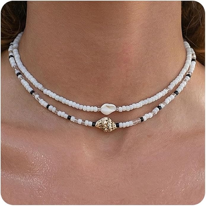 Women's Shell Starfish Boho Layered Beaded Necklace Choker for Summer Beach Vacation Gifts for Birthday/Anniversary/Christmas