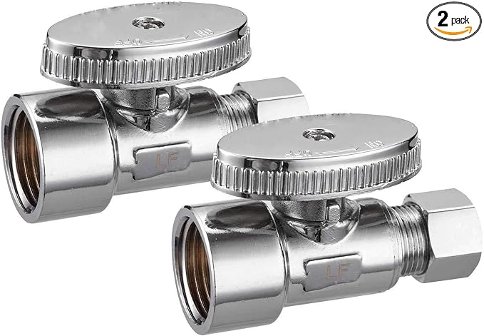 2 Pack Brass 1/2 Inch FIP x 3/8 Inch OD Compression Quarter Turn Straight Water by Minimprover