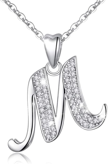 AEONSLOVE 925 Sterling Silver Initial Necklaces for Women, 26 Letters Pendants Necklace Gift for Mother, Daughter, Wife, 18 Inch Chain