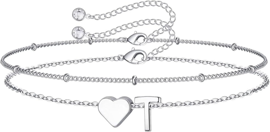 M MOOHAM Valentines Day Gifts for Kids Teen Girls -14K-Gold-Plated Heart Initial A-Z Bracelets for Women Girl Dainty Gold Bracelets Birthday Valentines Gifts for Women Her Teenage Girls Kid Teen Gift