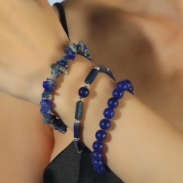 3Pcs Natural Stone Bracelets for Women 8mm Crystal Beaded Bracelets Handmade Stretch Bracelet Healing Crystal Jewelry for Women