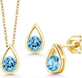 Gem Stone King 18K Yellow Gold Plated Silver 5MM Round Gemstone Birthstone Teardrop Pendant Earrings Set | Jewelry Set for Women | With 18 Inch Chain
