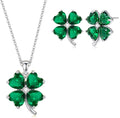VONSSY Four Leaf Clover Necklace Earrings Shamrock Irish ST Patricks Jewelry Set Gift 18k Gold Plated Green Emerald Zircon Diamond Crystal Lucky Saint Pendant for Woman Wife Girlfriend Mom