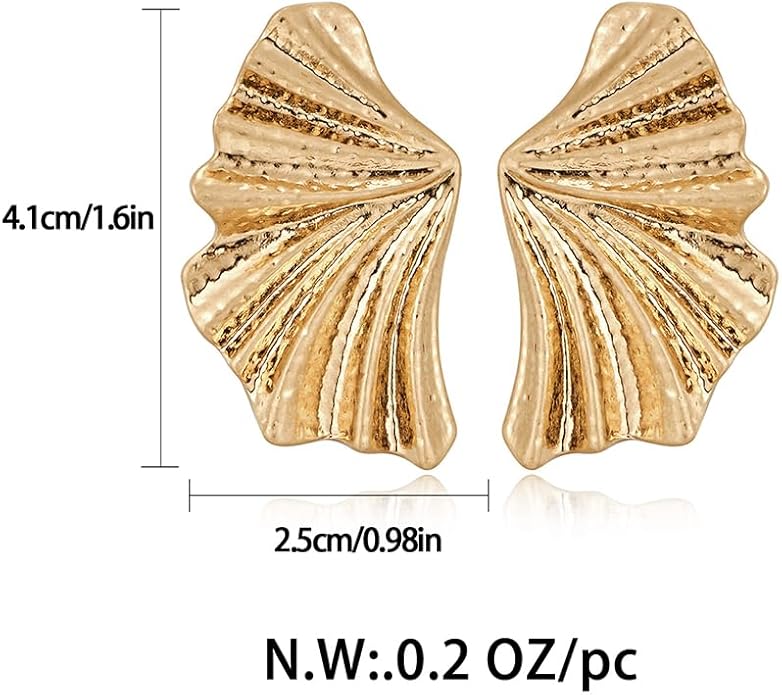 Chunky Gold Statement Earrings For Women Gold Plated Sectored Flower Leaf Shell Angel Wing Earrings Trendy Boho Jewelry For Women Large Stud Earrings Hypoallergenic Earrings