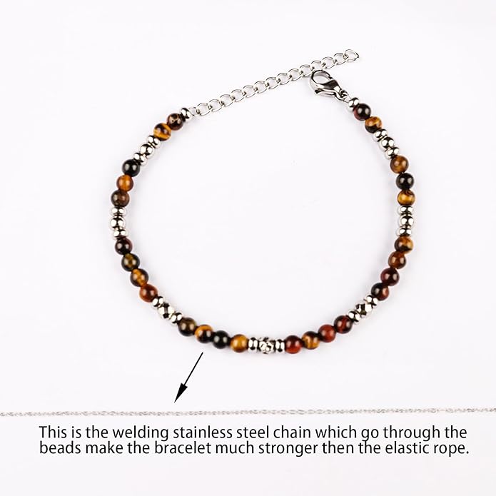 Natural Gem Stone Beaded Bracelets for Women Adjustable Stainless Steel Agate Lapis Tiger Eye Aventurine Rose Quartz