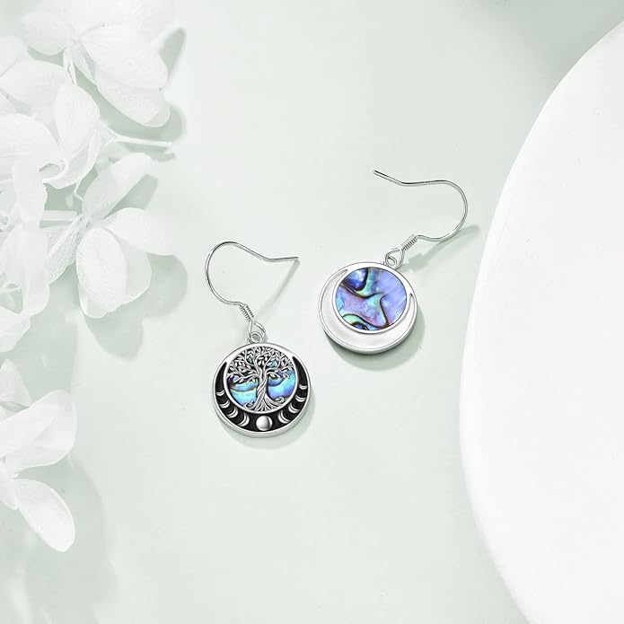 Tree of Life Earrings Sterling Silver Celtic Tree of Life Abalone Shell Dangle Drop Earrings for Women Jewelry