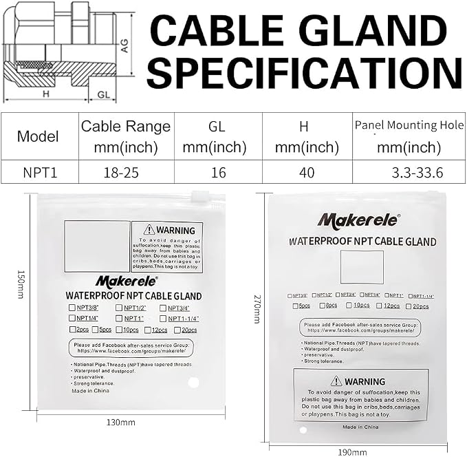 MAKERELE 12Pcs 1 Inch Grey NPT Cable Glands, IP68 Waterproof | Plastic Nylon - Image 6
