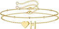 M MOOHAM Valentines Day Gifts for Kids Teen Girls -14K-Gold-Plated Heart Initial A-Z Bracelets for Women Girl Dainty Gold Bracelets Birthday Valentines Gifts for Women Her Teenage Girls Kid Teen Gift
