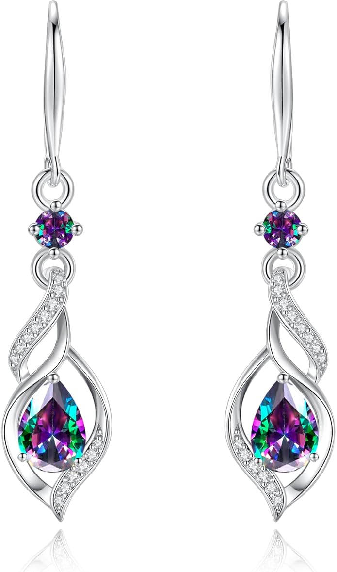 FANCIME Gift for Women Birthstone Dangle Earrings for Her Teardrop Birthstone Earrings S925 Sterling Silver infinity Love Birthday Gifts for Mom Women