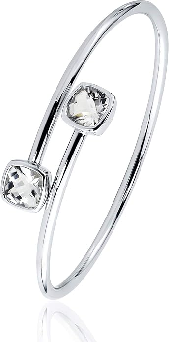 Diamond Wish Sterling Silver Cushion-Cut White Topaz Stackable Bypass Bangle Bracelet 5.00 ct
