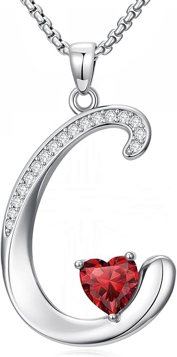 Valentines Day Gifts for Women Alphabet A to Z Initial Birthstone Pendant Necklaces for Women - 18k White Gold Plated Personalized Name Jewelry Valentine Mothers Day Birthday Gifts for Women Her Girlfriend