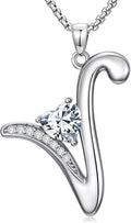Valentines Day Gifts for Women Alphabet A to Z Initial Birthstone Pendant Necklaces for Women - 18k White Gold Plated Personalized Name Jewelry Valentine Mothers Day Birthday Gifts for Women Her Girlfriend
