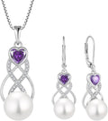 Pearl Earrings Necklace Jewelry Set for Women 925 Sterling Silver Heart Amethyst Freshwater Pearl Jewelry