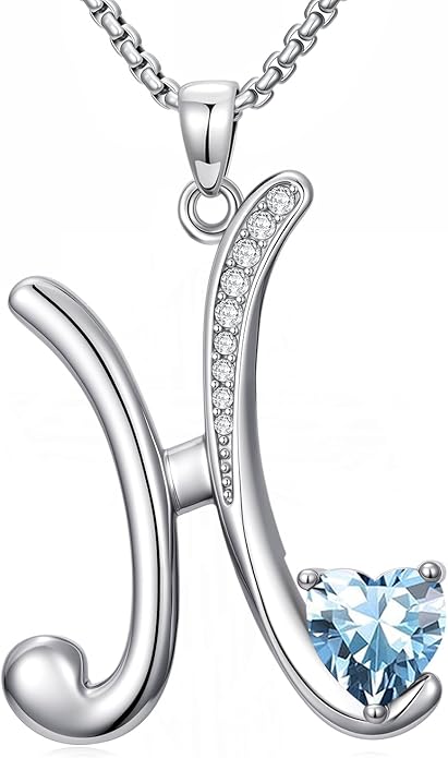 Valentines Day Gifts for Women Alphabet A to Z Initial Birthstone Pendant Necklaces for Women - 18k White Gold Plated Personalized Name Jewelry Valentine Mothers Day Birthday Gifts for Women Her Girlfriend
