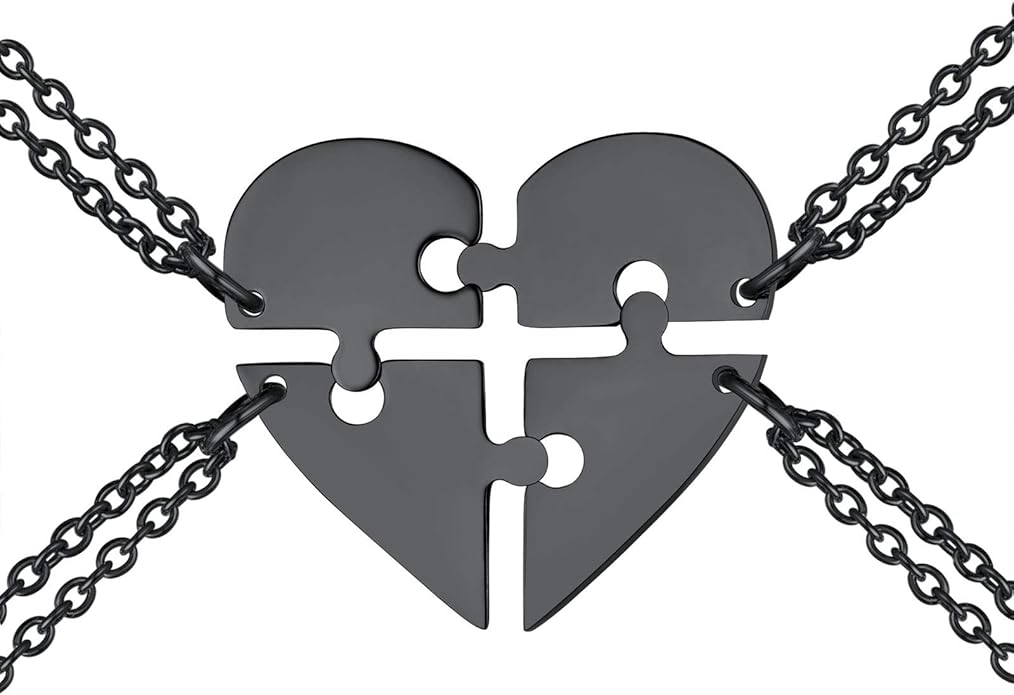 FindChic Personalized Matching BFF Necklace for 2/3/4/5/6 Puzzle Name Heart Pendant Stainless Steel Couple Necklace Set Customized Necklaces for Teen Girls