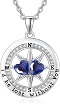 Compass Necklace for Women, Exquisite S925 Valentines Day Anniversary Birthday Gifts for Wife Her Double Birthstone Pendant Jewelry ‘I'd be Lost Without You’