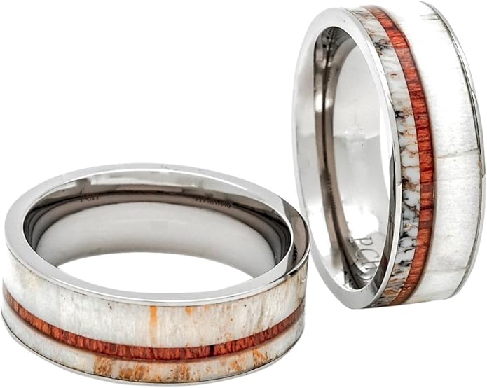 Titanium Deer Antler Ring Hawaiian Koa Wood 8mm Wedding Band or Gift